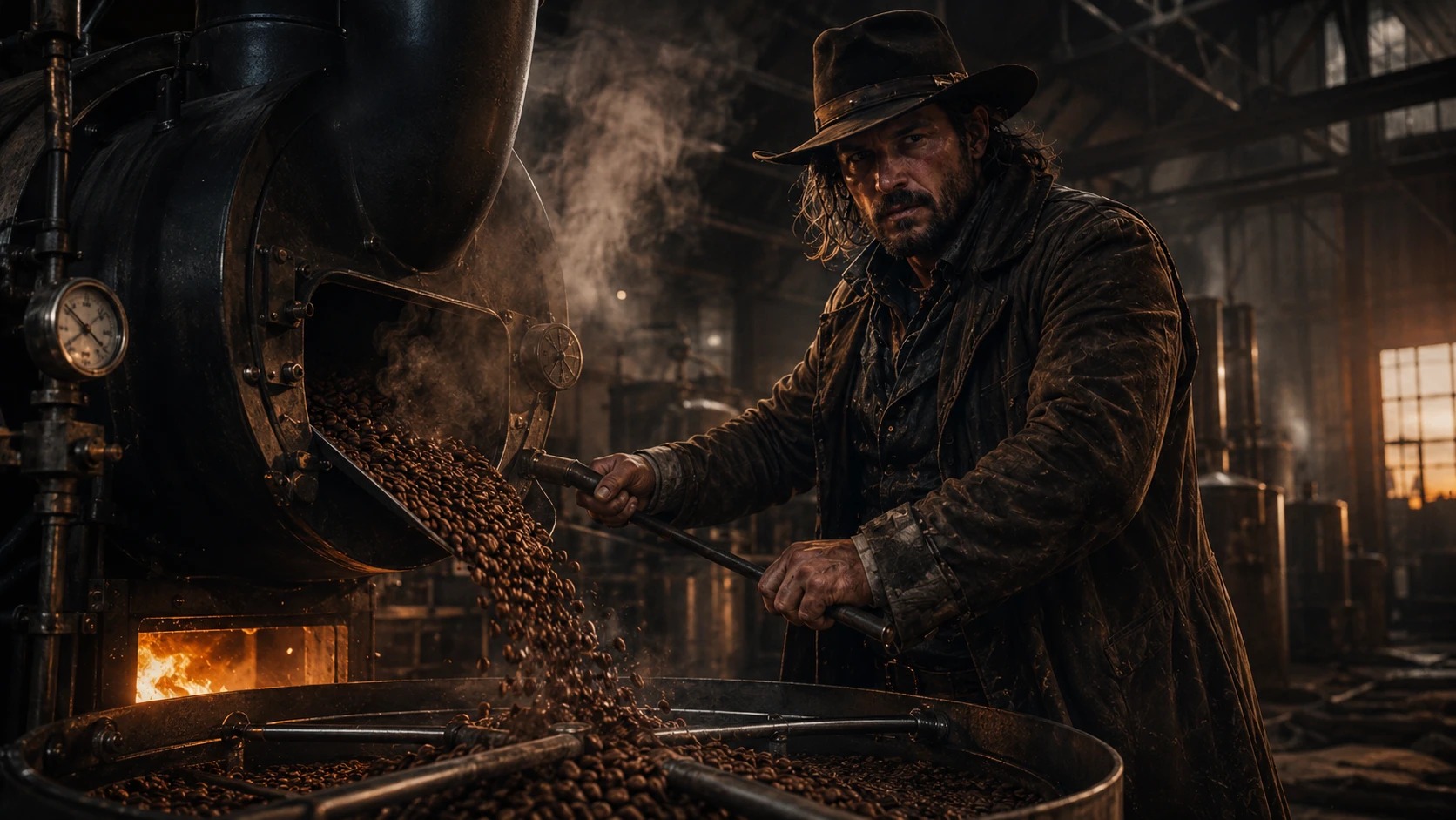 Texas Fuel — beans pouring through the roaster.